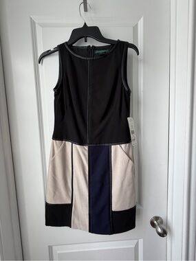 Lauren Ralph Lauren Black, Navy and Cream Colorblock Sleeveless Shift Dress